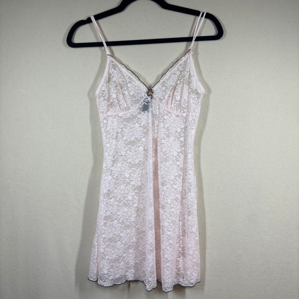 Vtg Eyeshadow Pink Floral Lace Chemise Nightgown Sm Feminine Coquette Romantic